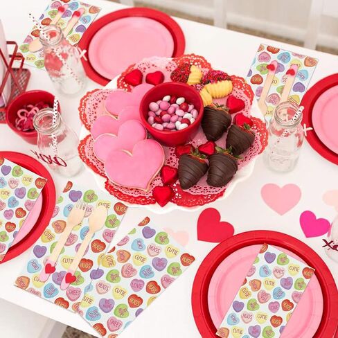 Horaldaily 100 Valentine Disposable Paper Decorative Guest Napkins, Colorful Tiny Heart Hand Towel for Party Lunch Dinner Kitchen Bathroom in Saudi Arabia