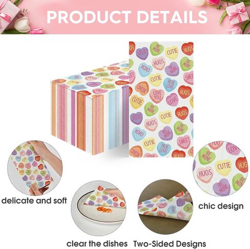 Horaldaily 100 Valentine Disposable Paper Decorative Guest Napkins, Colorful Tiny Heart Hand Towel for Party Lunch Dinner Kitchen Bathroom in Saudi Arabia