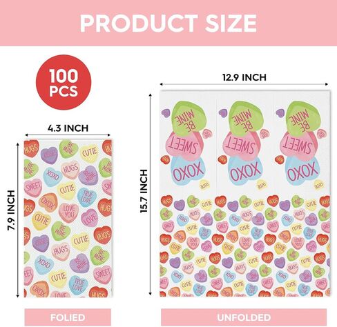 Horaldaily 100 Valentine Disposable Paper Decorative Guest Napkins, Colorful Tiny Heart Hand Towel for Party Lunch Dinner Kitchen Bathroom in Saudi Arabia
