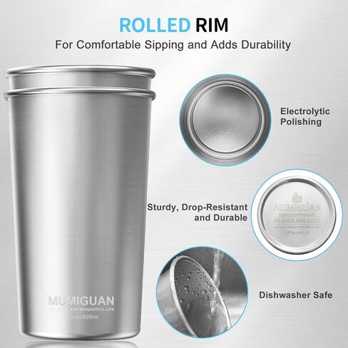 Stainless Steel Cups for Kids 8oz/240ml (4 Pack), Kids Cups, Camping Stainless Steel Cups, Stackable Metal Drinking Glasses, Stainless Steel Tumbler, BPA Free, Stackable, Durable. in Saudi Arabia