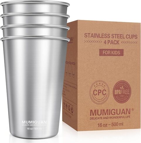Stainless Steel Cups for Kids 8oz/240ml (4 Pack), Kids Cups, Camping Stainless Steel Cups, Stackable Metal Drinking Glasses, Stainless Steel Tumbler, BPA Free, Stackable, Durable. in Saudi Arabia