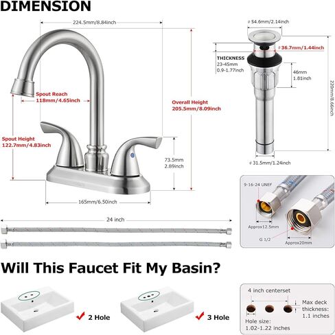 PARLOS Oil Rubbed Bronze Double-Handle Lavatory Faucet with Metal Drain Assembly and Supply Hose, 13592 in Saudi Arabia
