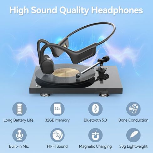 Bone Conduction Headphones,Upgraded IPX7 Waterproof Wireless Running Earbuds,Open Ear Headphones Bluetooth 5.3 with Mic,10H Playtime for Running,Cycling,Hiking,Gym,Workout. in Kuwait