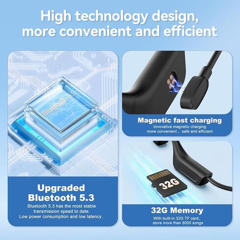 Bone Conduction Headphones,Upgraded IPX7 Waterproof Wireless Running Earbuds,Open Ear Headphones Bluetooth 5.3 with Mic,10H Playtime for Running,Cycling,Hiking,Gym,Workout. in Kuwait