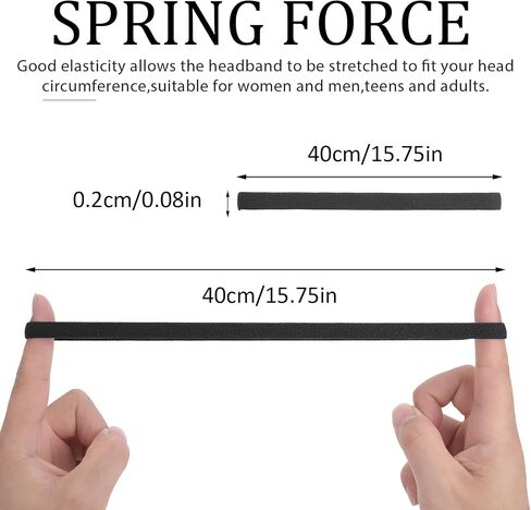 8Pcs Thin Sports Elastic Headbands, Black SkinnyHair Bands with Non-Slip Silicone Grip for Men Women Long Hair, Athletic Headbands for Yoga Basketball Football Tennis in Saudi Arabia