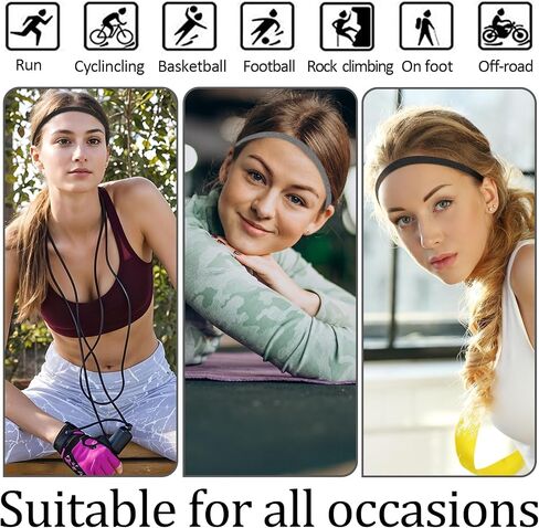8Pcs Thin Sports Elastic Headbands, Black SkinnyHair Bands with Non-Slip Silicone Grip for Men Women Long Hair, Athletic Headbands for Yoga Basketball Football Tennis in Saudi Arabia