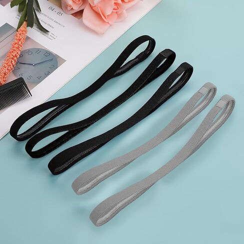 8Pcs Thin Sports Elastic Headbands, Black SkinnyHair Bands with Non-Slip Silicone Grip for Men Women Long Hair, Athletic Headbands for Yoga Basketball Football Tennis in Saudi Arabia