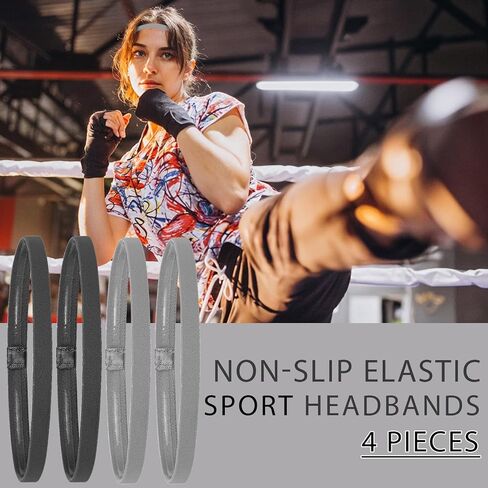 8Pcs Thin Sports Elastic Headbands, Black SkinnyHair Bands with Non-Slip Silicone Grip for Men Women Long Hair, Athletic Headbands for Yoga Basketball Football Tennis in Saudi Arabia