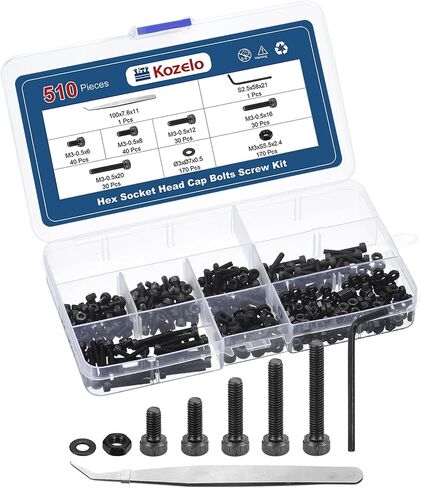 270pcs M4 Socket Head Cap Screws Bolts Nuts Assortment Kit - [M4x6/8/12/16/20/30mm] Alloy Steel Fully Threaded Black Oxide 12.9 Internal Hex Screw for 3D Printer Use, with Wrench in Saudi Arabia