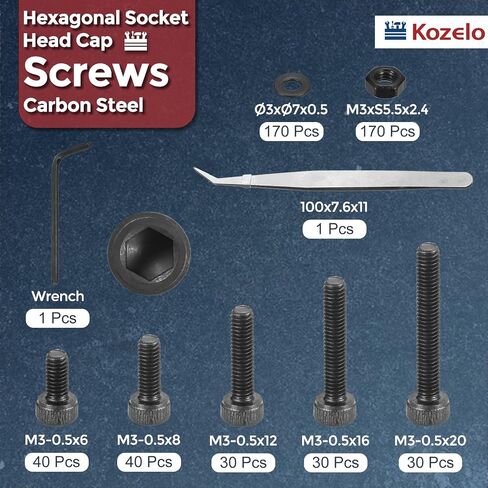 270pcs M4 Socket Head Cap Screws Bolts Nuts Assortment Kit - [M4x6/8/12/16/20/30mm] Alloy Steel Fully Threaded Black Oxide 12.9 Internal Hex Screw for 3D Printer Use, with Wrench in Saudi Arabia
