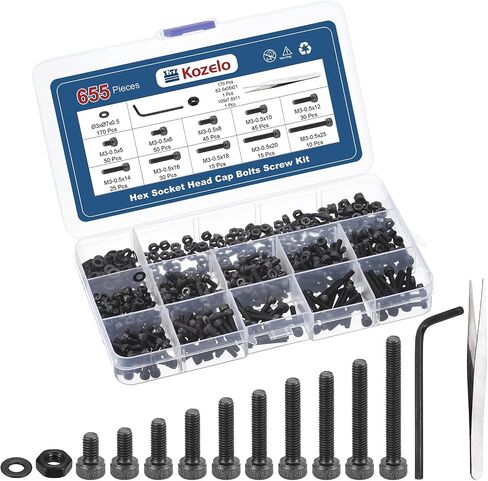 270pcs M4 Socket Head Cap Screws Bolts Nuts Assortment Kit - [M4x6/8/12/16/20/30mm] Alloy Steel Fully Threaded Black Oxide 12.9 Internal Hex Screw for 3D Printer Use, with Wrench in Saudi Arabia