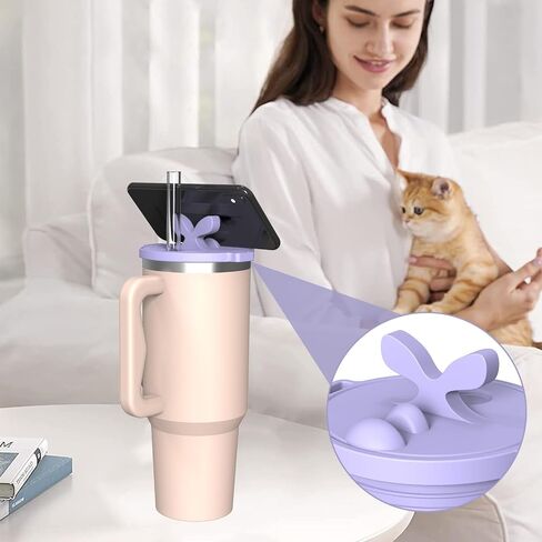 1 في المائة لحامل هاتف كأس ستانلي لـ Quencher H2.0 FlowState Tumbler Phone Stand Silicone Cup Lid Bottoing for Stanley Cup Assories Free لجميع حالات الهواتف الهدايا يوم عيد الحب (الوردي) in Saudi Arabia