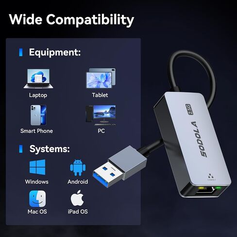USB C to Ethernet Adapter 2.5G, Ethernet Adapter for Laptop, Aluminum, Type C to RJ45 Network Internet LAN Adapter, Compatible for NAS, MacBook Air/Pro, iPhone 15/16 Pro/Max in Saudi Arabia