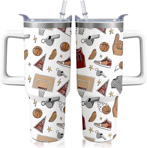 40oz Baseball Tumbler with Handle, Birthday Gift for Man, Sports Coach Insulated Stainless Steel Cup with Lid and Straws, Reusable Travel Coffee Mug Water Bottle in Saudi Arabia