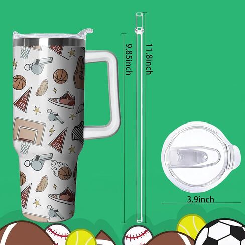 40oz Baseball Tumbler with Handle, Birthday Gift for Man, Sports Coach Insulated Stainless Steel Cup with Lid and Straws, Reusable Travel Coffee Mug Water Bottle in Saudi Arabia