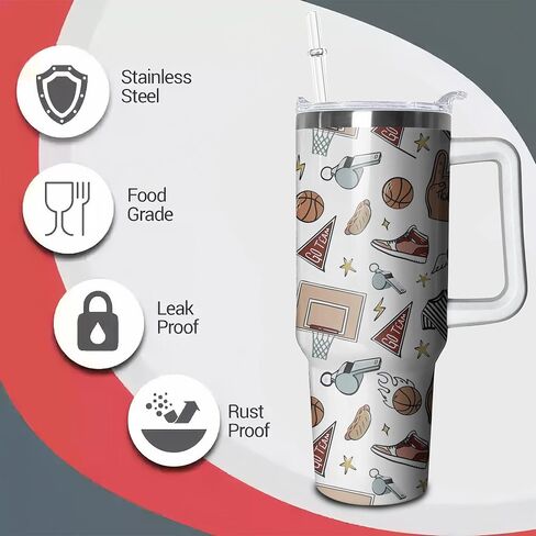40oz Baseball Tumbler with Handle, Birthday Gift for Man, Sports Coach Insulated Stainless Steel Cup with Lid and Straws, Reusable Travel Coffee Mug Water Bottle in Saudi Arabia