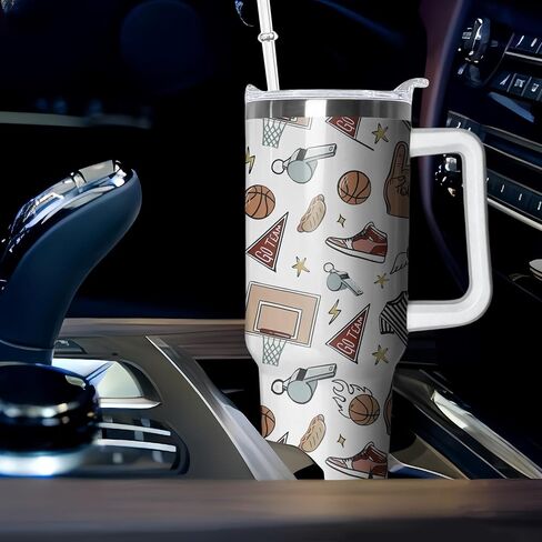 40oz Baseball Tumbler with Handle, Birthday Gift for Man, Sports Coach Insulated Stainless Steel Cup with Lid and Straws, Reusable Travel Coffee Mug Water Bottle in Saudi Arabia
