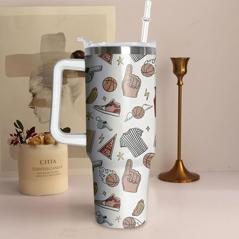 40oz Baseball Tumbler with Handle, Birthday Gift for Man, Sports Coach Insulated Stainless Steel Cup with Lid and Straws, Reusable Travel Coffee Mug Water Bottle in Saudi Arabia