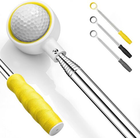 prowithlin Golf Ball Retriever, 12ft Unbreakable Head Golf Ball Retriever Telescopic, Rubber Loop - Two-Sided Easy Pick Up Balls Premium Stainless Steel Ball Retriever Tool Accessories in Kuwait