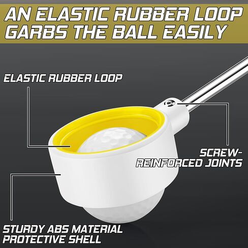 prowithlin Golf Ball Retriever, 12ft Unbreakable Head Golf Ball Retriever Telescopic, Rubber Loop - Two-Sided Easy Pick Up Balls Premium Stainless Steel Ball Retriever Tool Accessories in Kuwait