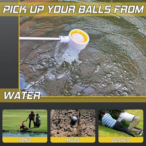 prowithlin Golf Ball Retriever, 12ft Unbreakable Head Golf Ball Retriever Telescopic, Rubber Loop - Two-Sided Easy Pick Up Balls Premium Stainless Steel Ball Retriever Tool Accessories in Kuwait