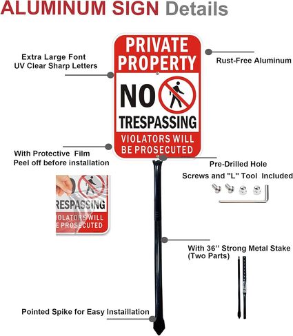 2 Pack Private Property No Trespassing Sign ، سيتم محاكمة المخالفات 14 × 10 بوصات ، علامات تحذير ، ألومنيوم عاكس مقاوم ، مقاوم للماء ، سهل التثبيت in Saudi Arabia