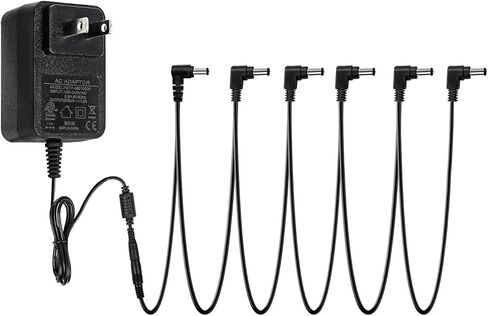 Strich Spa -10 Guitar Pedal Power Adapter (1000ma -1a) AC DC 9V مع كابلات دواسة سلسلة Daisy 4 ، متوافقة لمعظم دواسات التأثير (طرف سلبي) ، أسود in Kuwait