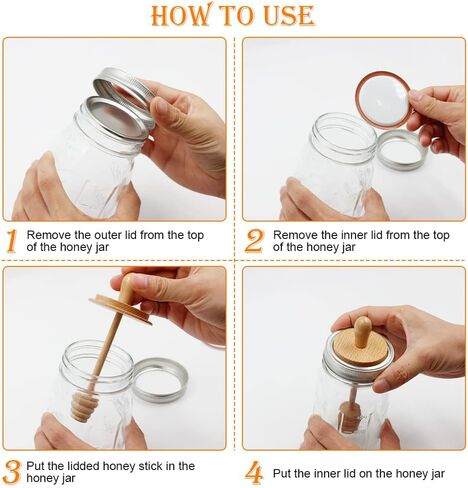 1pc Wooden Mason Jar Honey Dippers - Honey Dipper Wooden Stick for Regular Mouth Mason Jars, Honey Spoon Mason Jar Honeycomb Lid for Regular Mouth 16 oz Mason, Ball Jars (ONLY Honey Dippers) in Saudi Arabia
