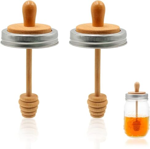 1pc Wooden Mason Jar Honey Dippers - Honey Dipper Wooden Stick for Regular Mouth Mason Jars, Honey Spoon Mason Jar Honeycomb Lid for Regular Mouth 16 oz Mason, Ball Jars (ONLY Honey Dippers) in Saudi Arabia