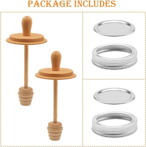 1pc Wooden Mason Jar Honey Dippers - Honey Dipper Wooden Stick for Regular Mouth Mason Jars, Honey Spoon Mason Jar Honeycomb Lid for Regular Mouth 16 oz Mason, Ball Jars (ONLY Honey Dippers) in Saudi Arabia
