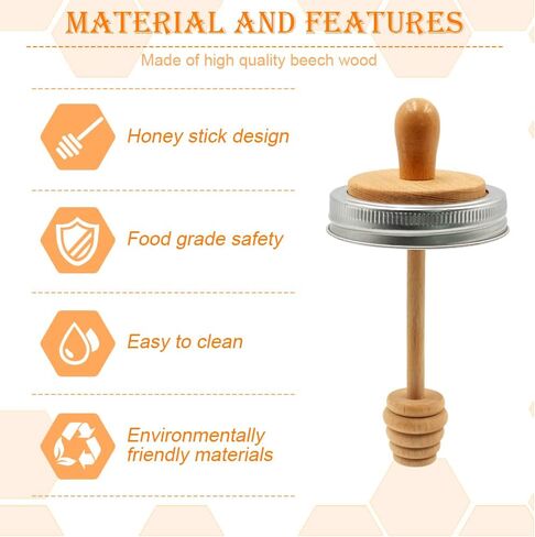 1pc Wooden Mason Jar Honey Dippers - Honey Dipper Wooden Stick for Regular Mouth Mason Jars, Honey Spoon Mason Jar Honeycomb Lid for Regular Mouth 16 oz Mason, Ball Jars (ONLY Honey Dippers) in Saudi Arabia