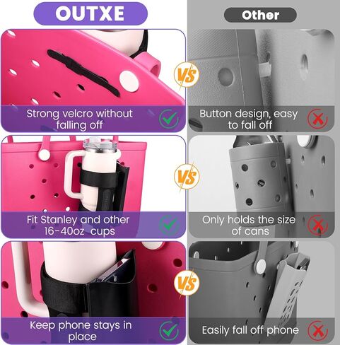 OUTXE Bogg Bag Cup and Phone Holder, Large Cup Holder Attachment for 40 oz Stanley Compatible with All Bogg Bag, 30 oz Water Bottle Holder with Cell Phone Insert for Simply Southern Beach Totes in Saudi Arabia