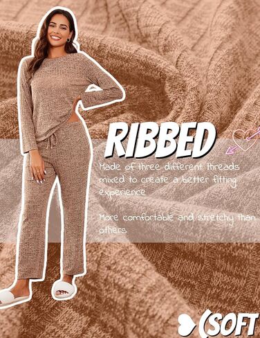 Ekouaer Womens Ribbed Knit Lounge Set Long Sleeve Top and Long Pants Sleepwear Pajama Set Two Piece Matching Set with Pockets in Saudi Arabia