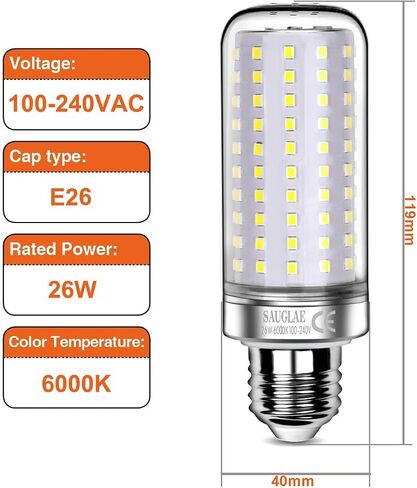26W LED Bulbs, 200W Incandescent Bulbs Equivalent, 3000Lm, 3000K Warm White, E12 Small Edison Screw, Pack of 3 in Saudi Arabia