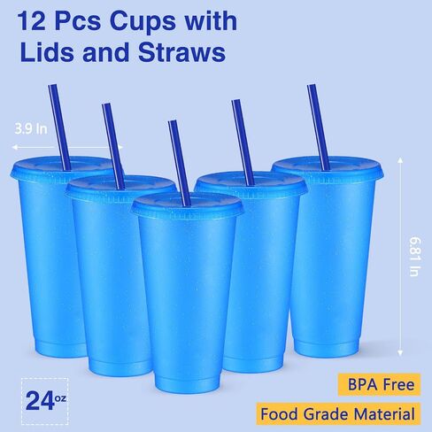 Amyhill 12 pcs أكواب بريق قابلة لإعادة الاستخدام مع أغطية وقش 24 أوقية عيد الحب البلاستيك بلاستيل كوب القهوة المثلجة سفر لعصير عصير عيد ميلاد لوازم الحفلات للفتيات (الوردي الساخن) in Kuwait