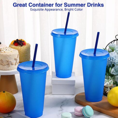 Amyhill 12 pcs أكواب بريق قابلة لإعادة الاستخدام مع أغطية وقش 24 أوقية عيد الحب البلاستيك بلاستيل كوب القهوة المثلجة سفر لعصير عصير عيد ميلاد لوازم الحفلات للفتيات (الوردي الساخن) in Kuwait