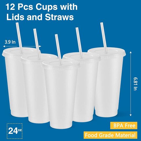 Amyhill 12 pcs أكواب بريق قابلة لإعادة الاستخدام مع أغطية وقش 24 أوقية عيد الحب البلاستيك بلاستيل كوب القهوة المثلجة سفر لعصير عصير عيد ميلاد لوازم الحفلات للفتيات (الوردي الساخن) in Kuwait