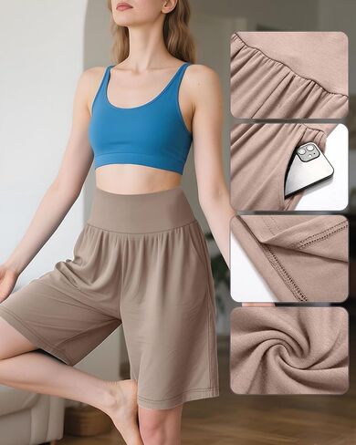 شورتات برمودا للسيدات 3 حزمة ، وعالية الخصر القطن تمتد القيعان غير الرسمية للركبة طول الصيف الرياضي مع جيوب in Kuwait