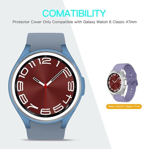[2PCS] Tucana Series Case Compatible for Samsung Galaxy Watch 6 (44MM, 2023) Shock-Proof and Shatter-Resistant Hard PC Case with Tempered Glass Screen Protector (44mm, Purple) in Saudi Arabia