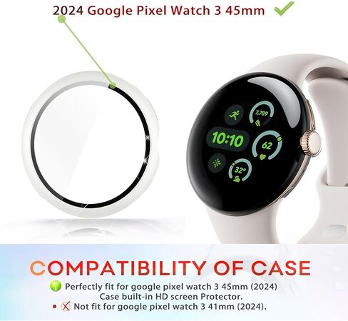 Full Bling Case Compatible with Google Pixel Watch 3/2/1 41mm Screen Protector Case, HD Sensitive Face Cover + Shiny Big Diamonds Bumper for Google Watch Bands Accessories Fashion Women Girls, Silver in Saudi Arabia