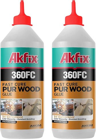 Akfix 360FC Fast Drying Polyurethane Glue Bottle - Marine Adhesive for Boats, Woodworking, Furniture & Carpentry, Outdoor Waterproof Bond Wood to Metal, Concrete, Ceramic | 1pk, 19.75 Oz, Light Brown in Saudi Arabia