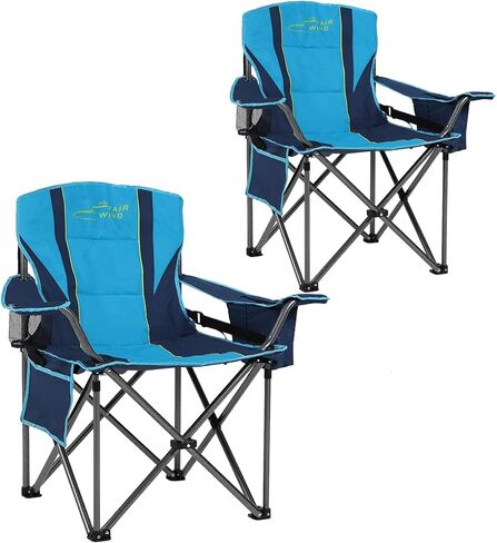 FAIR WIND Oversized Padded Camping Chair with Footrest Stool Set Heavy Duty Support 300 LBS Cooler Bag Chair - Black in Kuwait