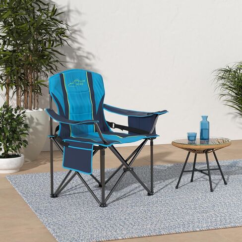 FAIR WIND Oversized Padded Camping Chair with Footrest Stool Set Heavy Duty Support 300 LBS Cooler Bag Chair - Black in Kuwait