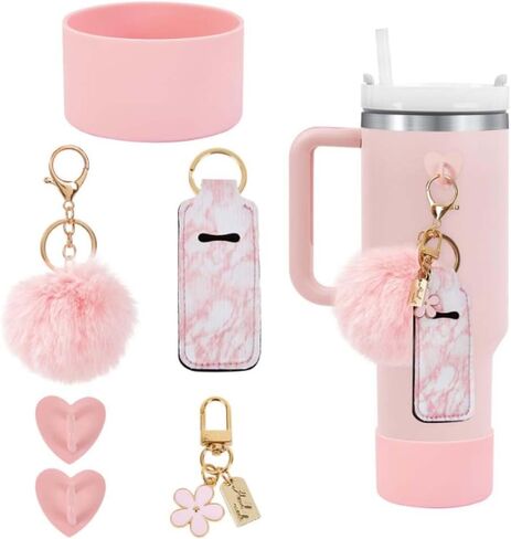 LINXI 6Pcs Accessories for Stanley Cups,Water Bottle Boots Cover Mini Hooks Lipstick Sleeve Pouch Charm Keychain Compatible for Stanley Cup Tumbler 40oz in Saudi Arabia