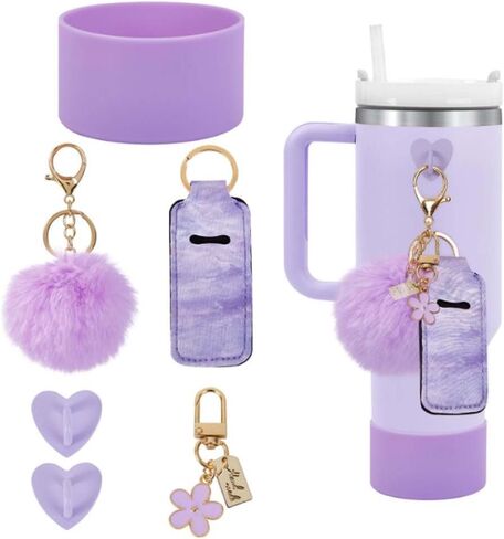 Linxi 6pcs Accessories for Stanley Cups ، تغطي أحذية زجاجة ماء السنانير المصغرة خطوط أحمر الشفاه حقيبة سحر مفتاح متوافق مع Cup Cup Tumbler 40oz in Kuwait