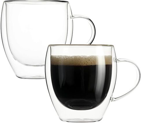 2 Pack Double Walled Glass Coffee Mugs with Handles, Large Insulated Layer Coffee Cups, 12oz Clear Borosilicate Mugs, Perfect for Cappuccino, Tea, Microwave Safe in Kuwait
