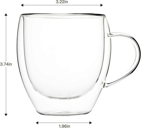 2 Pack Double Walled Glass Coffee Mugs with Handles, Large Insulated Layer Coffee Cups, 12oz Clear Borosilicate Mugs, Perfect for Cappuccino, Tea, Microwave Safe in Kuwait