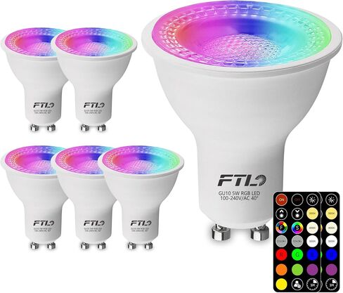 FTL GU10 LED Color Changing Light Bulb with Remote Control, RGB Dimmable Colored Light Bulbs 5W 40W Equivalent, 2700K-6000K, 30 Colors, Timer, Spotlight Bulb for Track Recessed Lighting, 10-Pack in Saudi Arabia