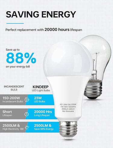 مصابيح LED 23W ، مصباح LED A21 Super Bright Light ، 150W-200W مكافئ لمبة المتوهجة ، E26 LED مصابيح LED ، 2500 لومن ، وايت وايت 5000K للتخزين ، المرآب ، المستودع ، 6 عبوة in Kuwait
