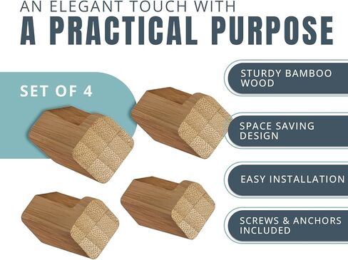 Acacia Wood Hooks, Natural Rectangular Hangers for Keys, Towels, Accessories – Functional Entryway, Bathroom Organizer – Sleek Wall Decor, Space-Saving Design – Perfect for Small Spaces, Modern Homes in Saudi Arabia